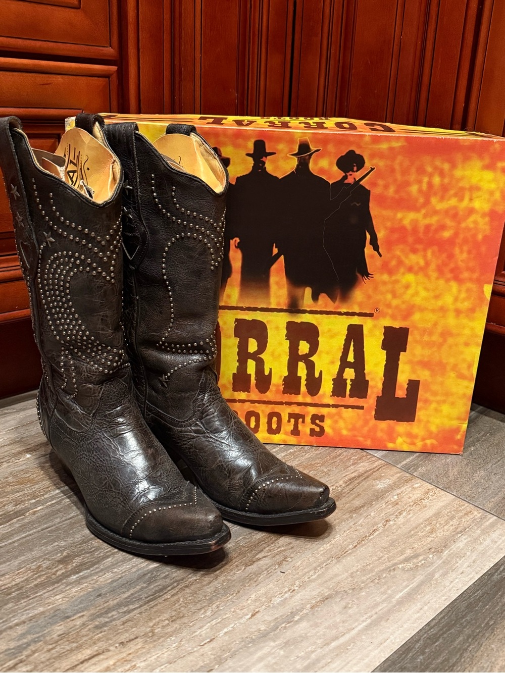 Corral Boots R1031 Heart Stars Silver Studs Black Cowboy Cowgirl Rodeo 7.5